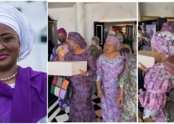 Trending Video Of Nigerian Governors’ Wives In Dubai Presenting Cake To Aisha Buhari That Angered Nigerians