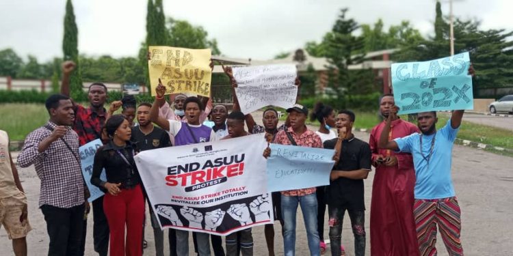 AAUA students protest prolonged ASUU