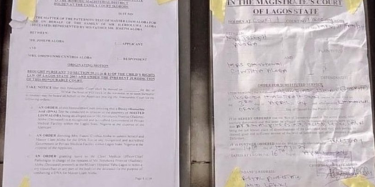 Mohbad’s Father Allegedly Pastes Court Order For DNA On Wunmi’s Gate