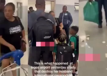 VIDEO: Angry Lady Tears Husband’s International Passport To Pieces At Lagos Airport