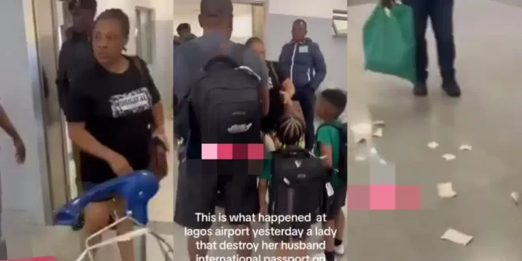 VIDEO: Angry Lady Tears Husband’s International Passport To Pieces At Lagos Airport